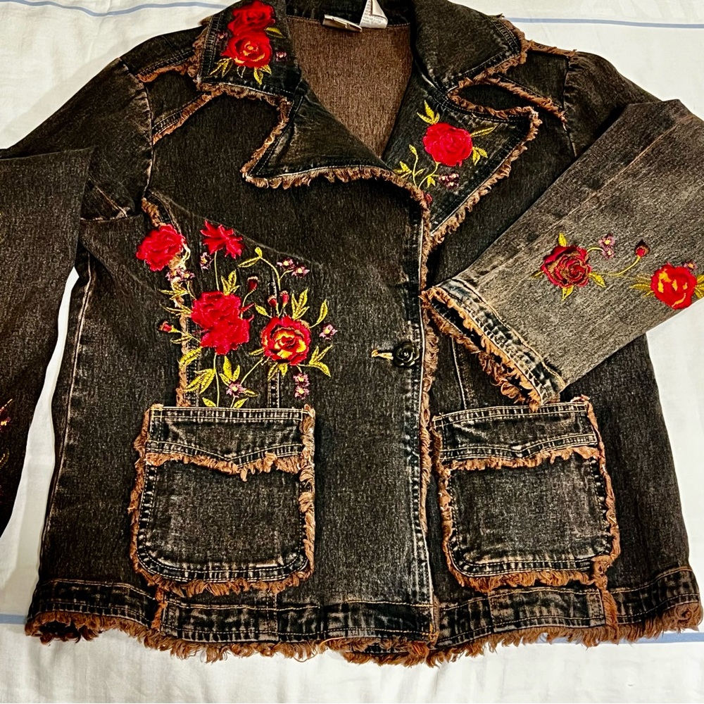 DG2 by Diane Gilman Embroidered Brown Denim Jacket